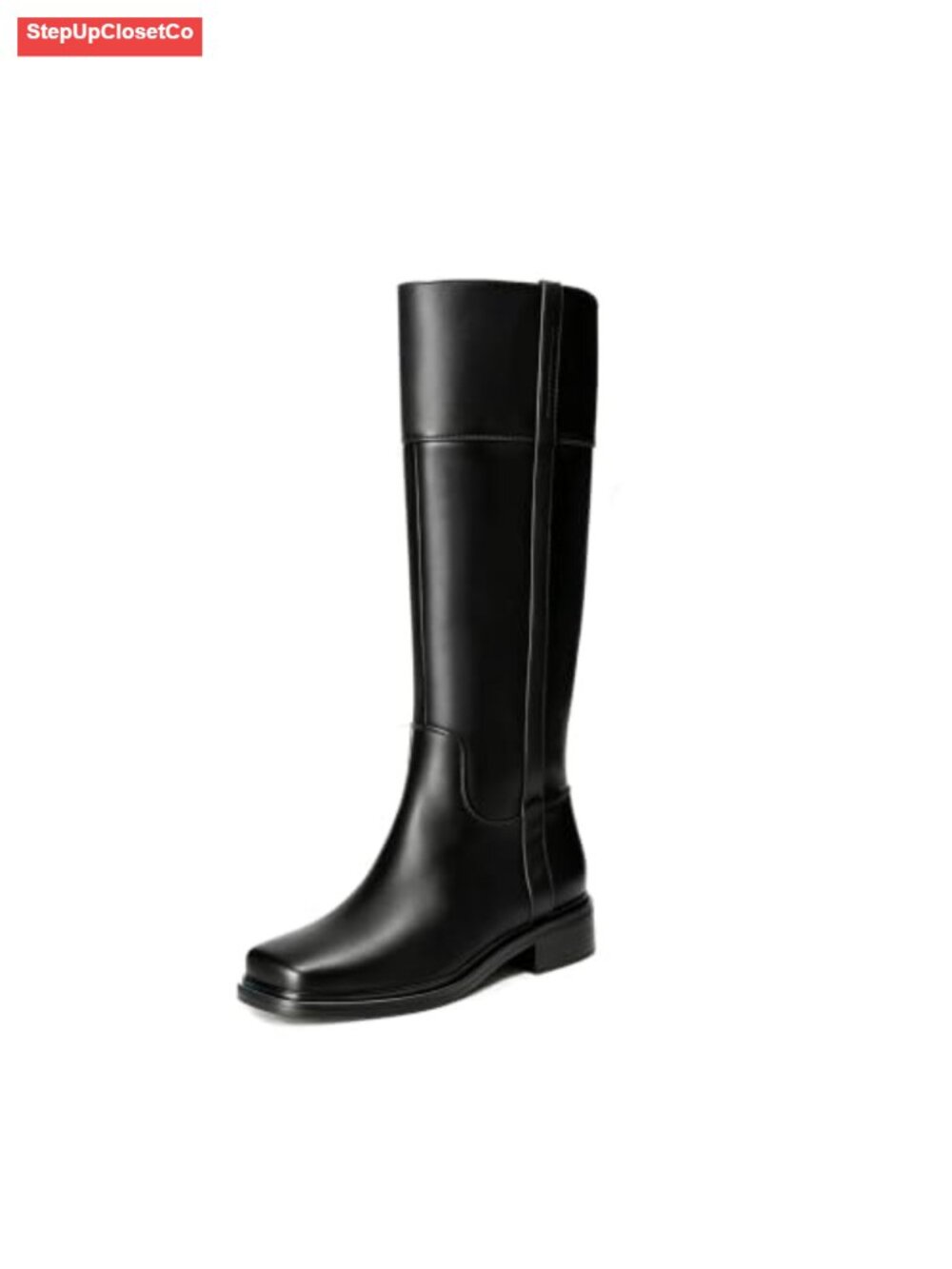 PU Leather Knee High Boots Square Toe Chunky Low Heel Tall Boots